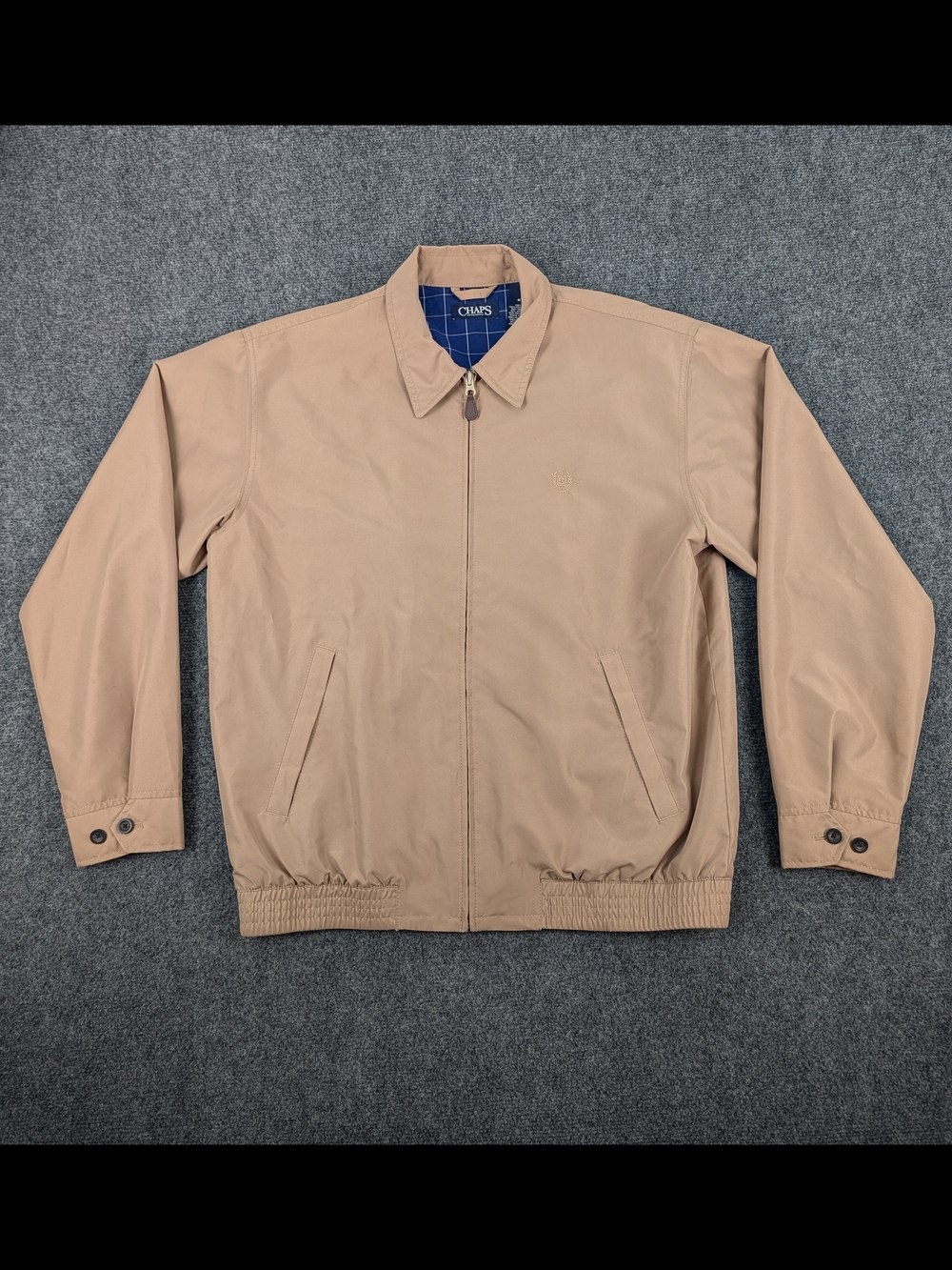 Chaps Harrington Jacket Tan Khaki Windbreaker Full Zip Men's Medium Preppy